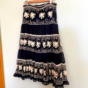 Odille Anthropologie Embroidered Skirt